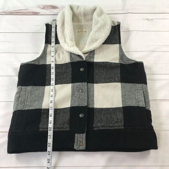 Marine Layer Women Large Black White Buffalo Check Wool Blend Sherpa Vest - Picture 7 of 8